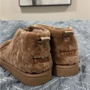 UGG Tan Fuzzy Ankle Boots